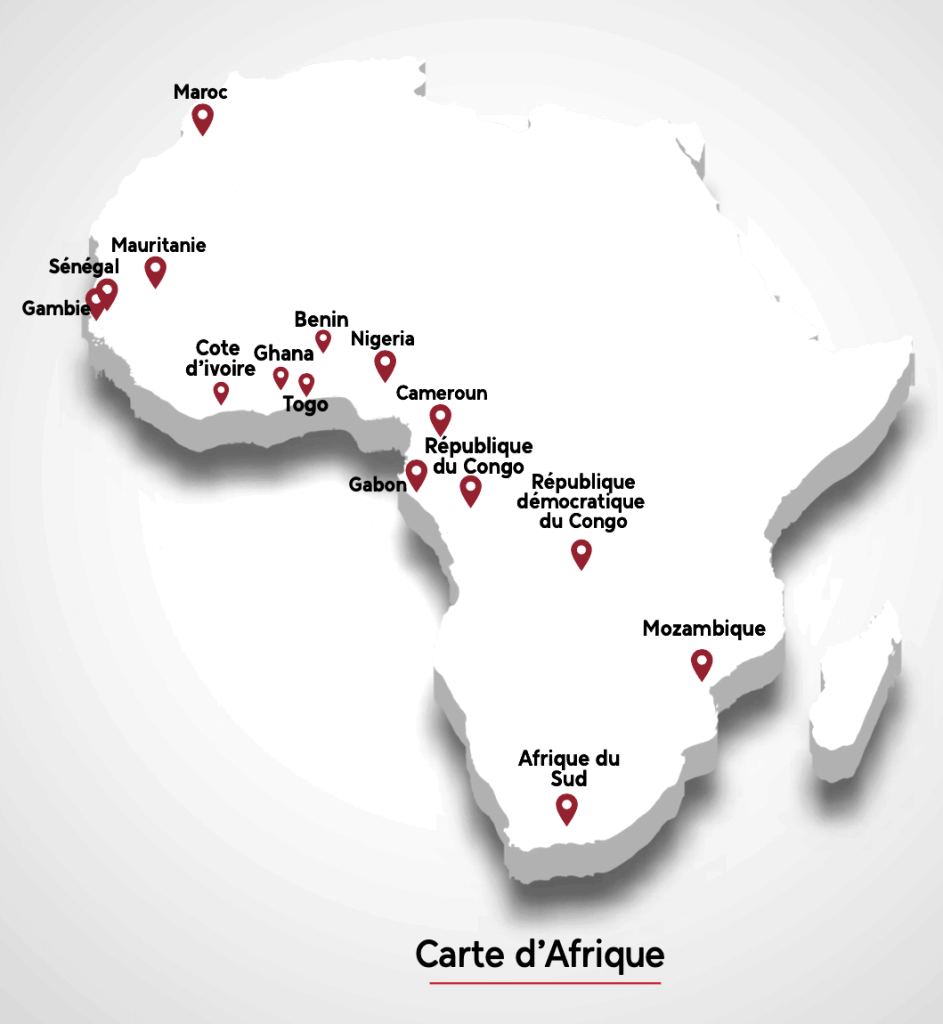 Pays africains desservis par Experis Transit